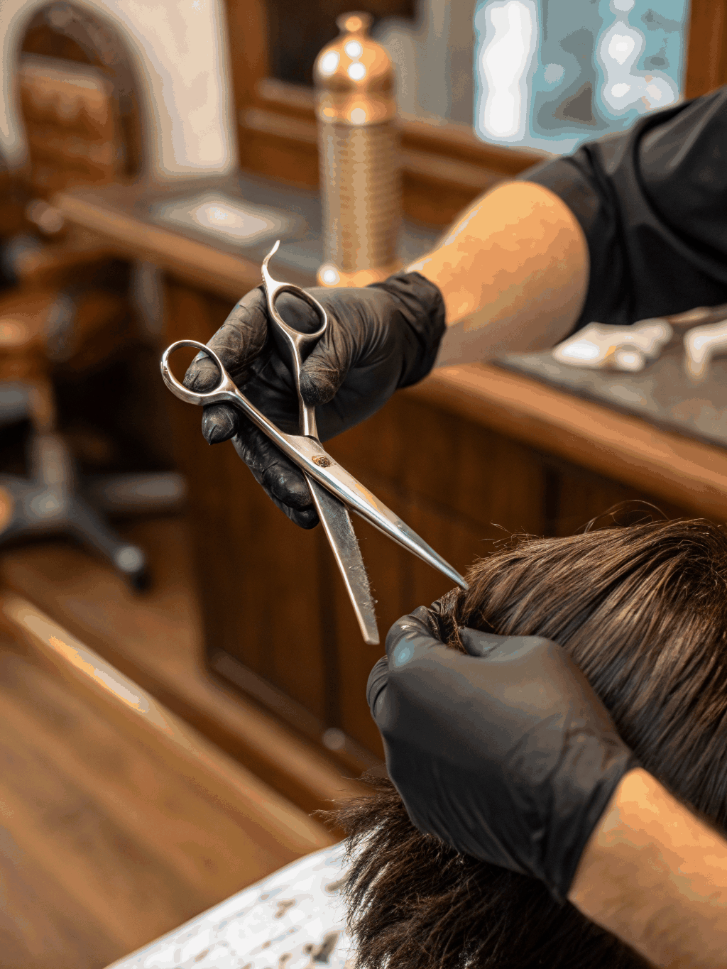 Barber performing a classic scissor cut